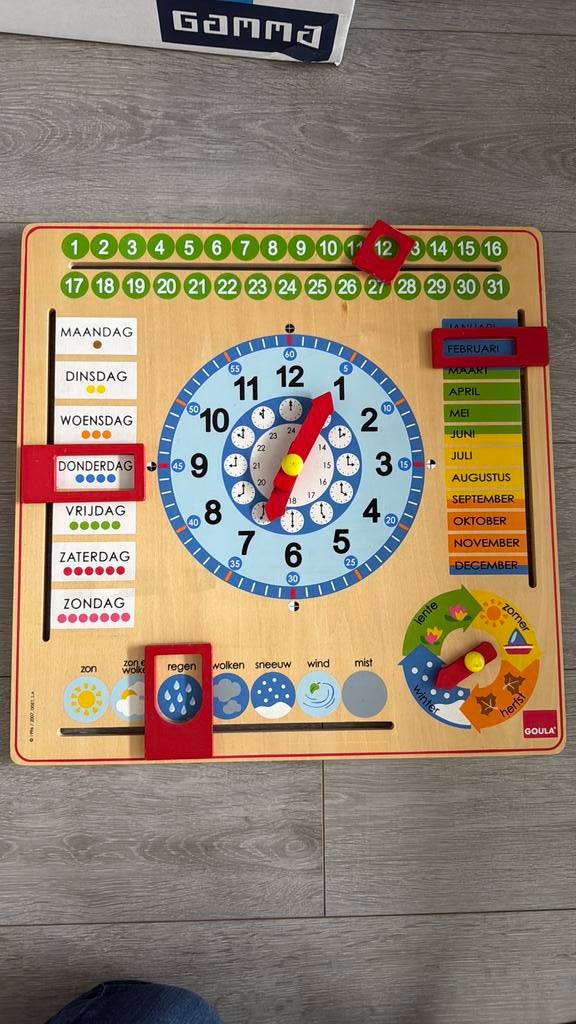 Goula houten kalenderklok klok, Ophalen, Gebruikt