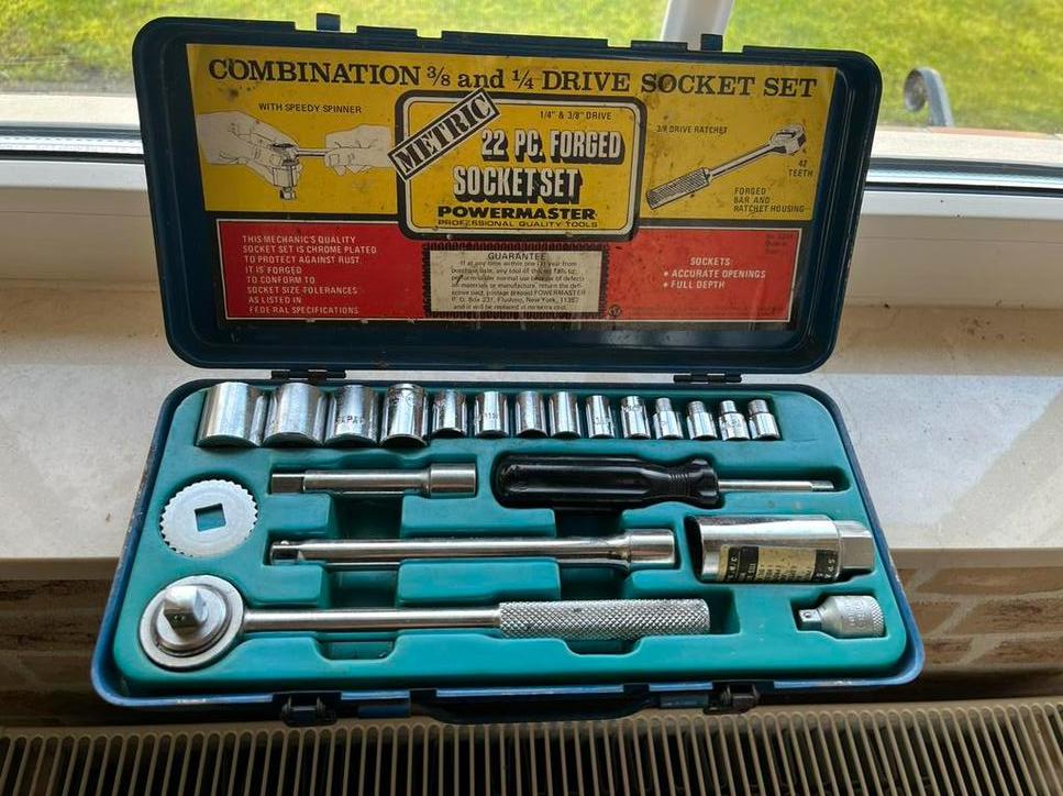 Vintage/oud Powermaster Professional Quality Tools doppenset, Ophalen of Verzenden, Gevuld, Zo goed als nieuw