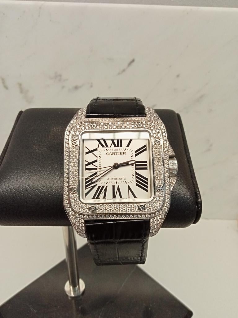Cartier Santos 100 XXL 2656 met briljant geslepen diamant, Ophalen, Zwart, Android
