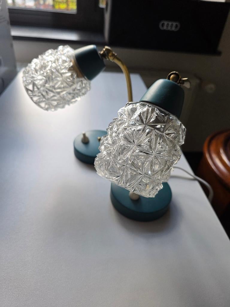 Twee vintage tafellampjes, Huis en Inrichting, Lampen | Tafellampen, Ophalen of Verzenden, Zo goed als nieuw, Glas, Minder dan 50 cm