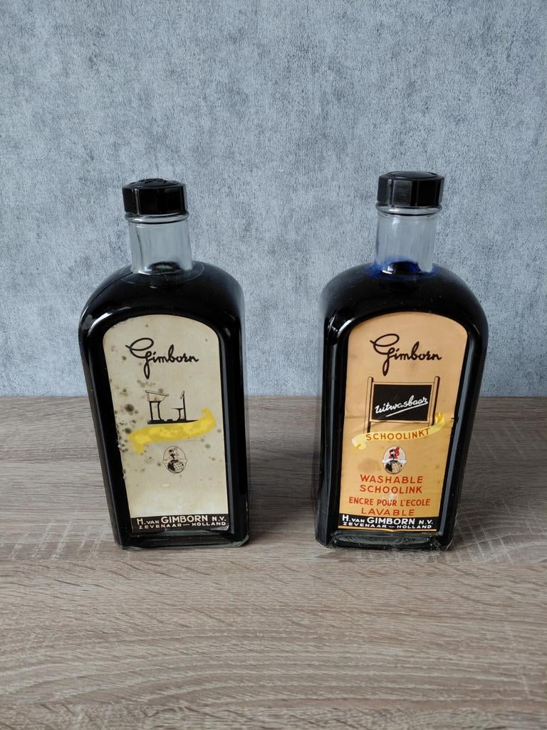 2 Vintage Gimborn Vulpeninkt Flessen - 1 Liter, Ophalen of Verzenden