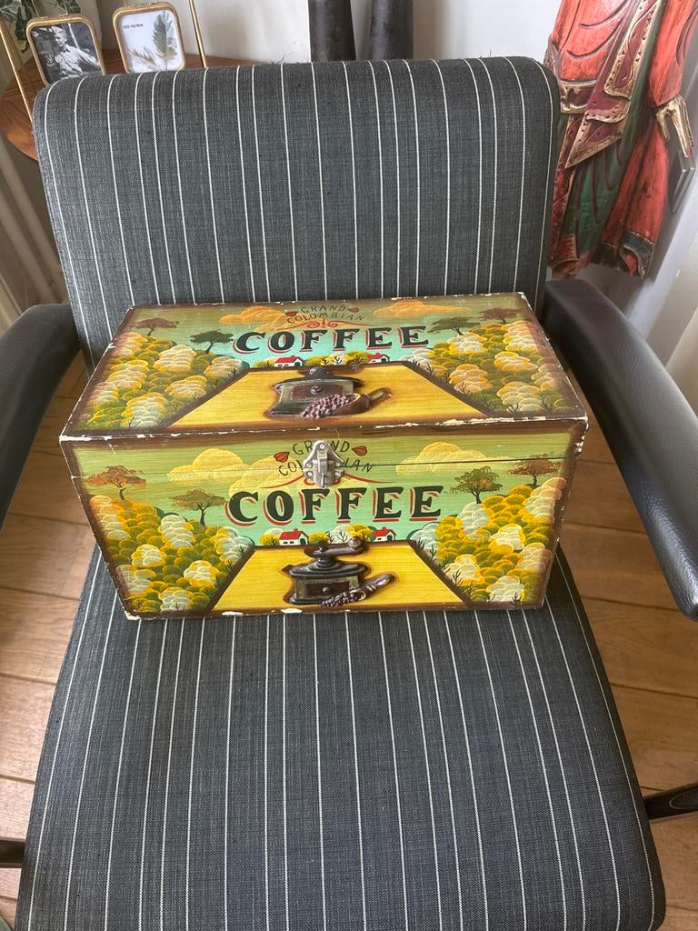 Kist met coffee print., Huis en Inrichting, Woonaccessoires | Kisten, Ophalen of Verzenden, 50 tot 100 cm, Minder dan 50 cm