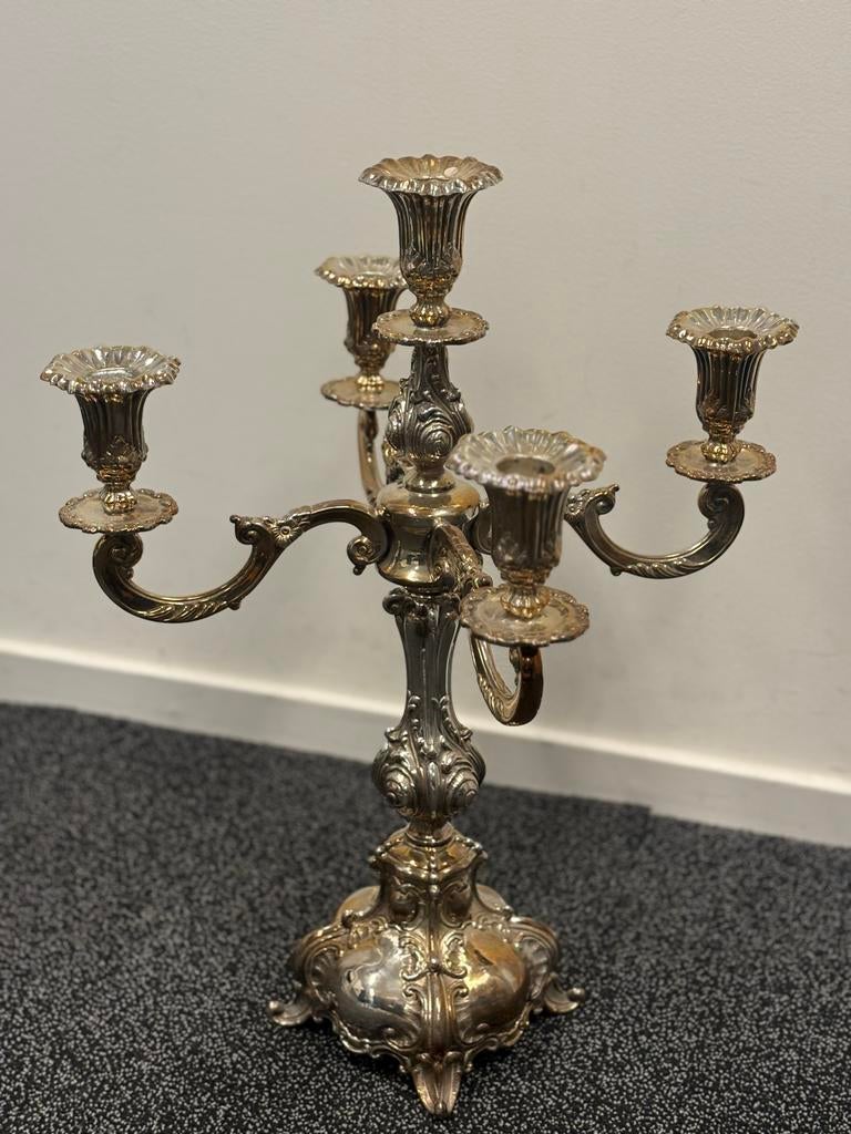 925 sterling zilveren vijfarmige kandelaar, “Hazorfim”, Ophalen of Verzenden, Zilver