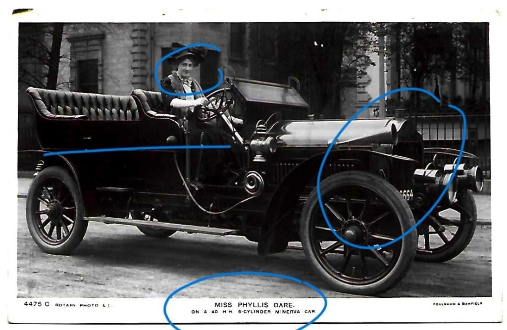 Minerva automobile 1908 fotokaart ms Dare auto voiture, Verzamelen, Ophalen of Verzenden, Voor 1920, Gelopen, Voertuig