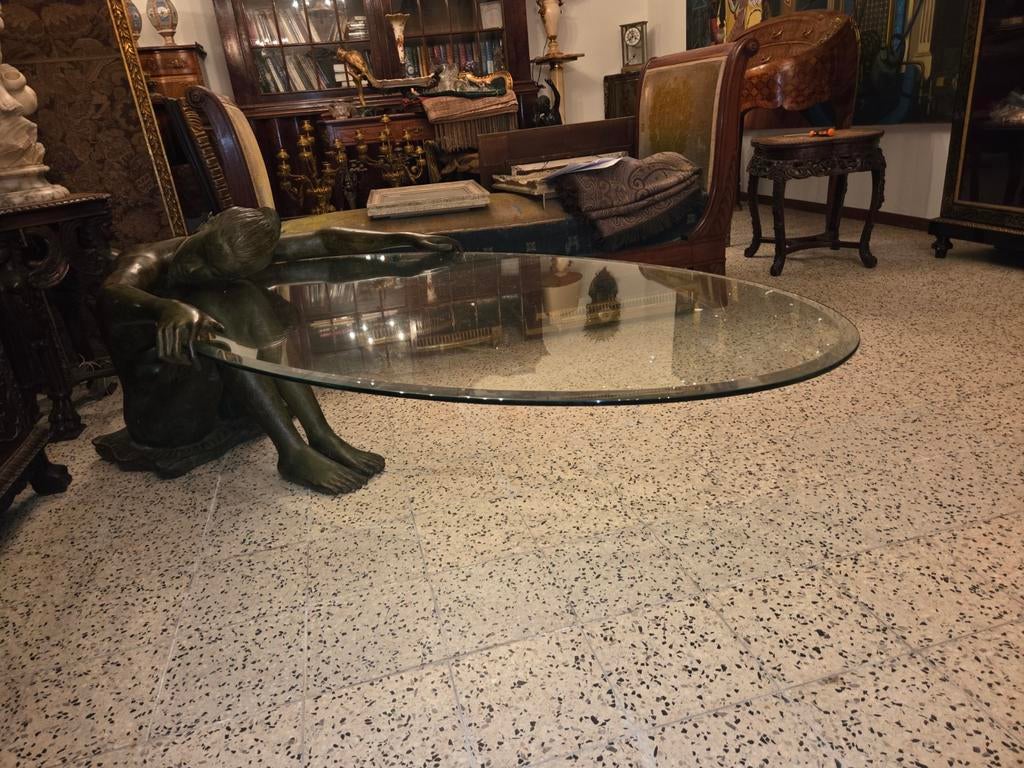 Zeer mooie bronzen salontafel met glasplaat, Ophalen