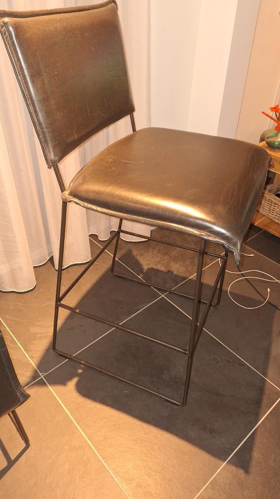 4x Design bruin leren barkrukken met stalen onderstel, Ophalen, 60 tot 90 cm