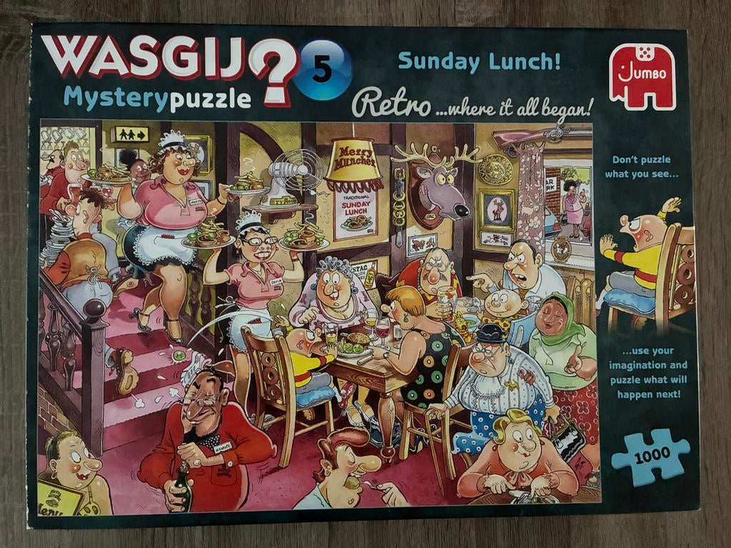 WASGIJ Mystery Puzzel 5 - Sunday Lunch! 1000 stukjes, Ophalen of Verzenden, 500 t/m 1500 stukjes, Gebruikt, Legpuzzel