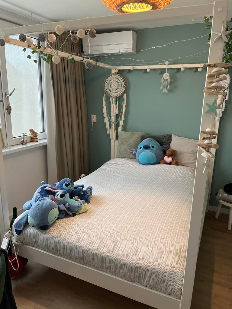 Tweepersoonsbed Hemelbed 140x200cm - met lattenbodem, Ophalen, Wit, Tweepersoons, 140 cm