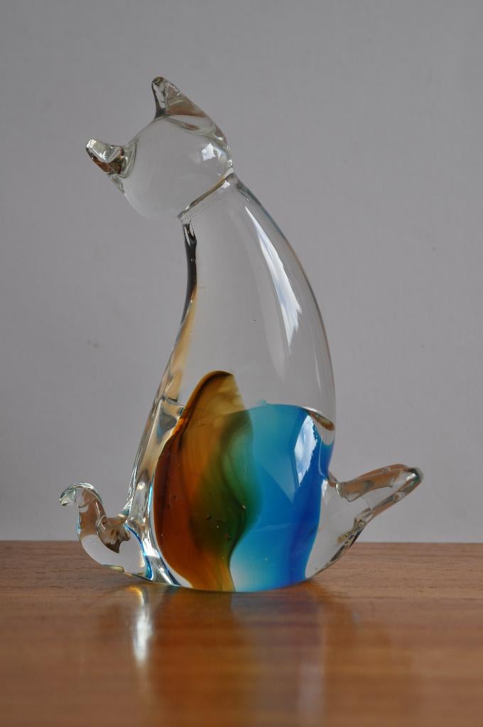 Beeldje Murano Glas Poes Kat KLEIN CHIPJE 15 cm, Verzamelen, Dierenverzamelingen, Ophalen of Verzenden, Gebruikt, Hond of Kat