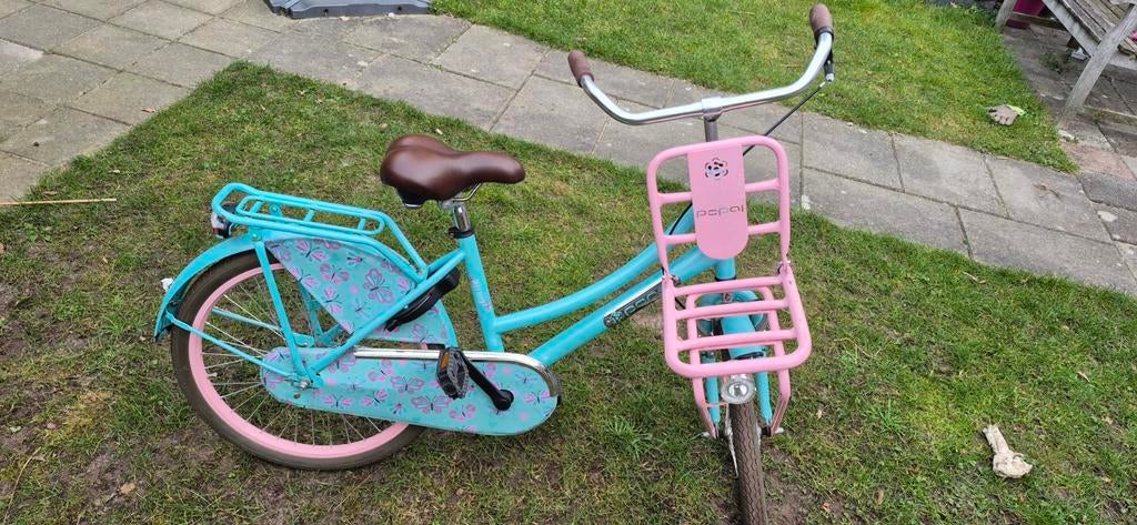 Popal meisjesfiets 22 inch turquoise met roze accenten, Ophalen, 22 inch, Gebruikt, Handrem