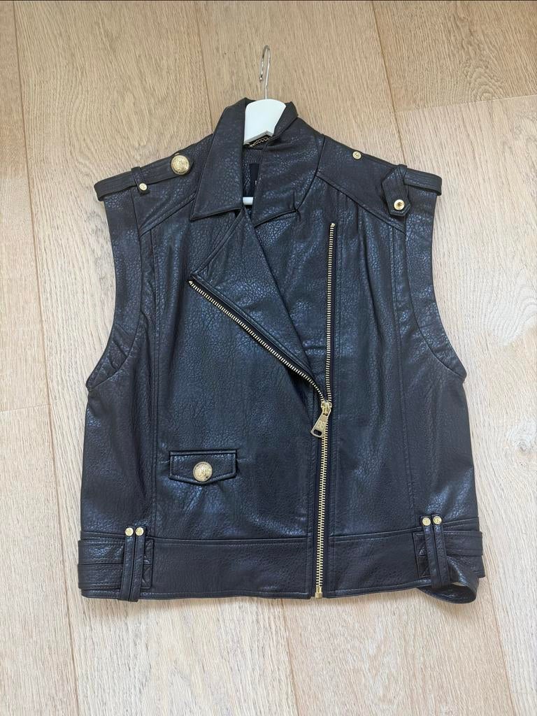 Zwart leren biker gilet met gouden details nikkie maar 38, Ophalen of Verzenden, Zo goed als nieuw, Maat 38/40 (M), Zwart