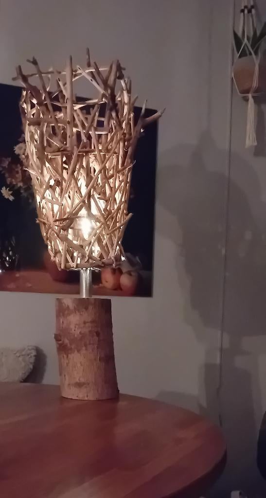 Exclusie houten sfeerlamp (handgemaakt), Huis en Inrichting, Lampen | Tafellampen, Ophalen, Zo goed als nieuw, 75 cm of meer, Landelijk / natuurlijk