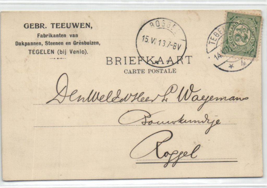 x51073 gebr teeuwen tegelen, Verzenden, Voor 1920, Noord-Brabant