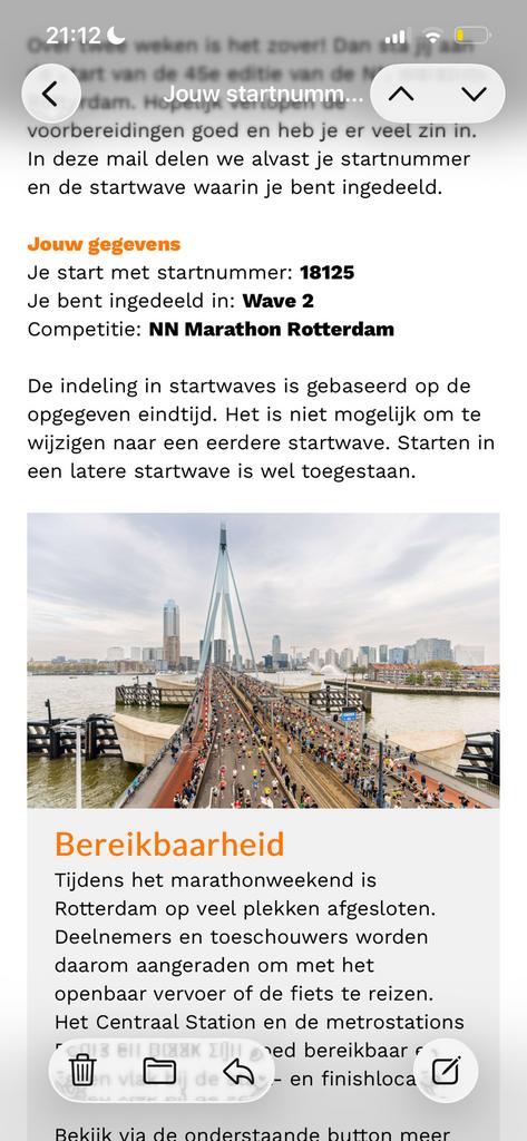 Startbewijs Rotterdam marathon - wave 2, Sport en Fitness, Loopsport en Atletiek, Ophalen of Verzenden, Nieuw, Overige typen, Overige merken