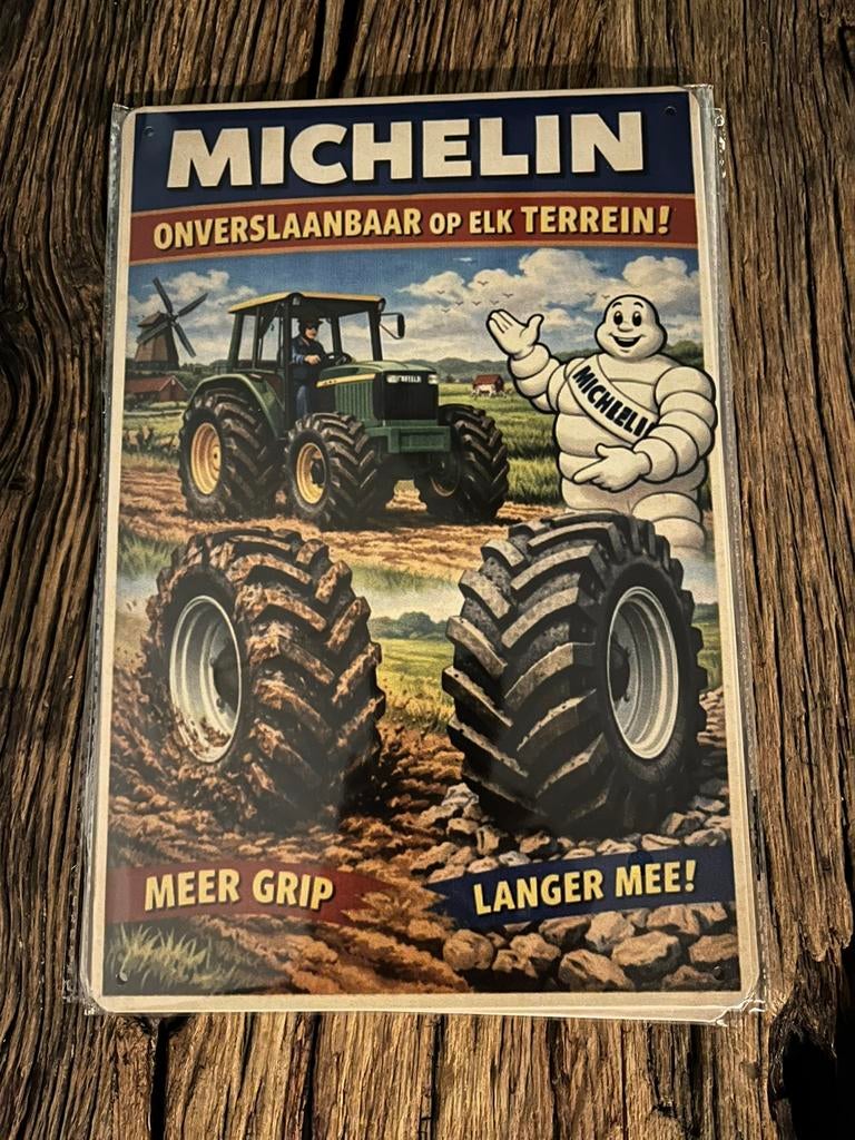 Michelin Reclame Plaat - Bibendum - Blikken Bord, Ophalen of Verzenden, Zo goed als nieuw, Reclamebord