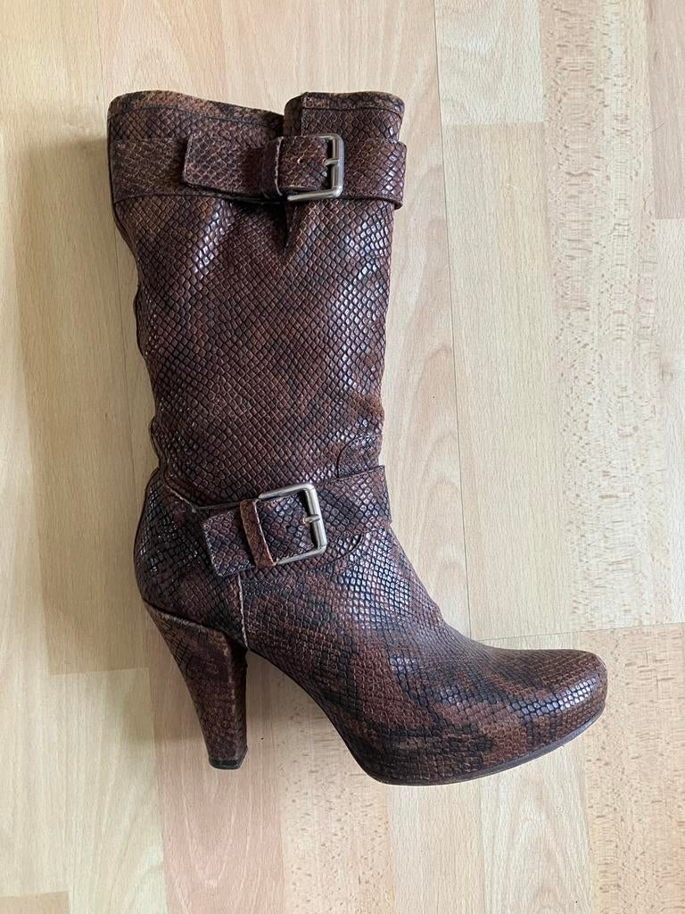 Free Lance elegante bruine croco leren laarzen mt 38 izgs, Hoge laarzen, Bruin, Ophalen of Verzenden, Gedragen