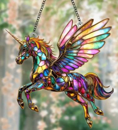 eenhoorn pegasus paard glas in lood look 19-20cm, Verzenden, Nieuw, Overige typen