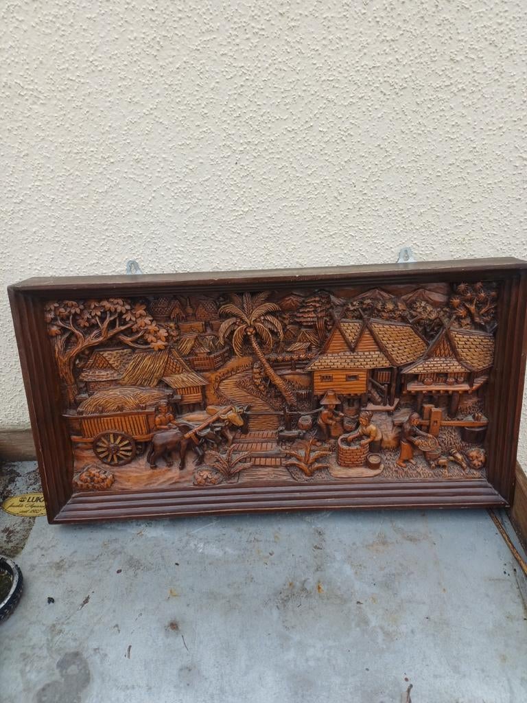 Antiek balinese ramayana hand uit gestoken  relief, Antiek en Kunst, Ophalen of Verzenden