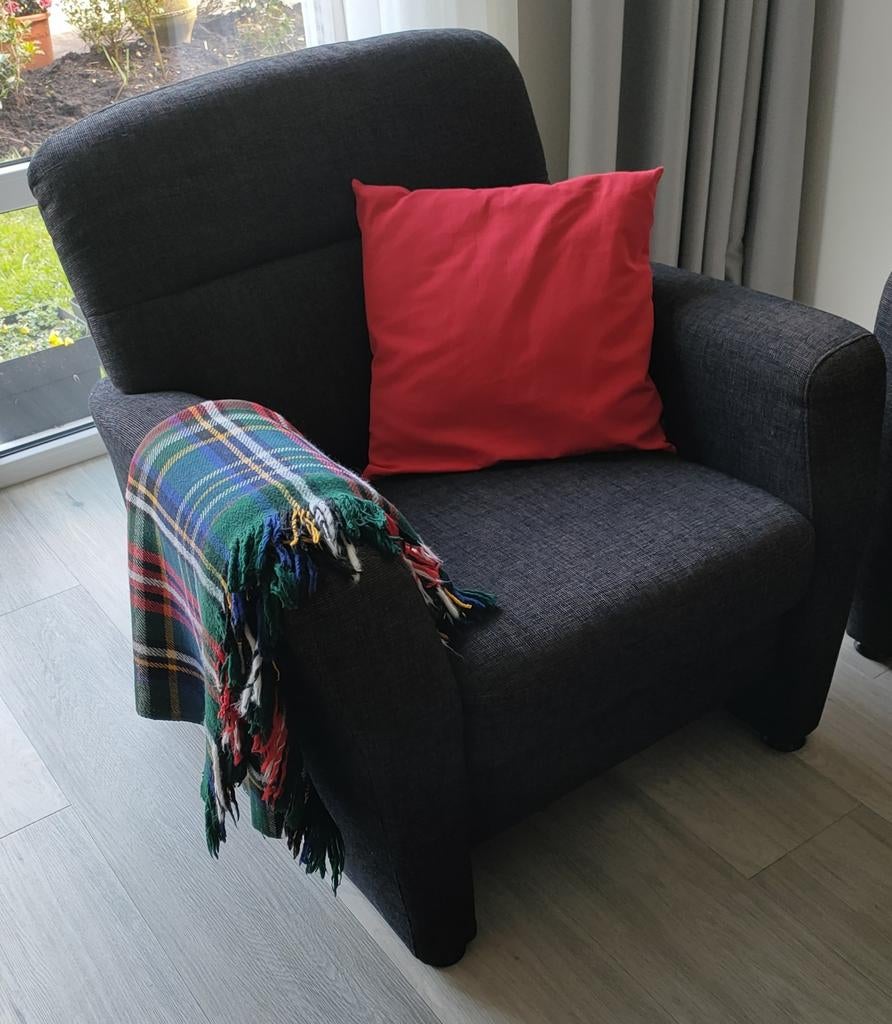 Grijs/zwarte fauteuil van stof, 75 tot 100 cm, Ophalen of Verzenden, Zo goed als nieuw, Stof