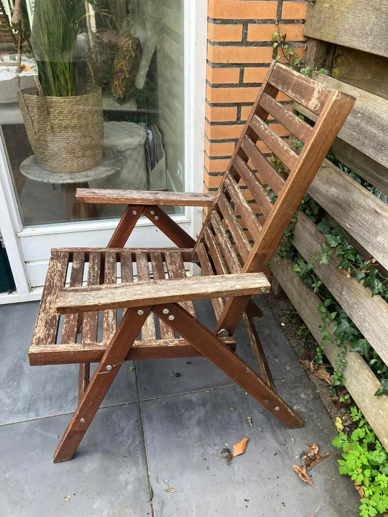 Gratis tuinstoel hardhout teak opknappertje, Tuin en Terras, Ophalen of Verzenden, Gebruikt, Hout