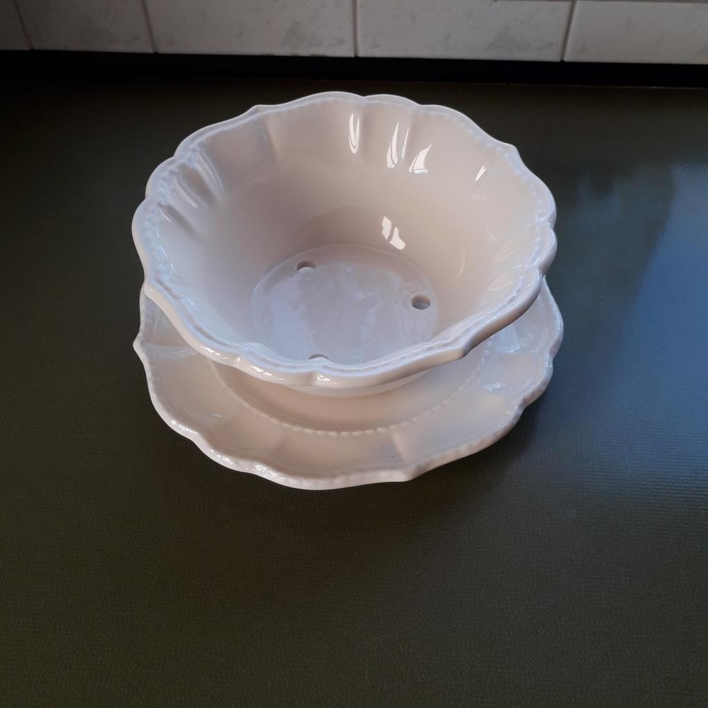 Porseleinen bloemenschaal met bord, Ophalen, Zo goed als nieuw, Porselein, Bord of Schaal