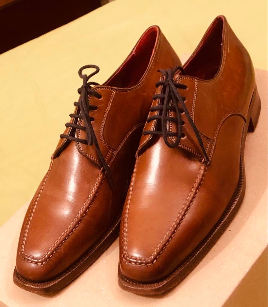 Santoni Derby Kalfsleer Cognac Schoen Mt US 7,5 (EU39) B, Ophalen, Gedragen, Bruin, Schoenen met lage hakken