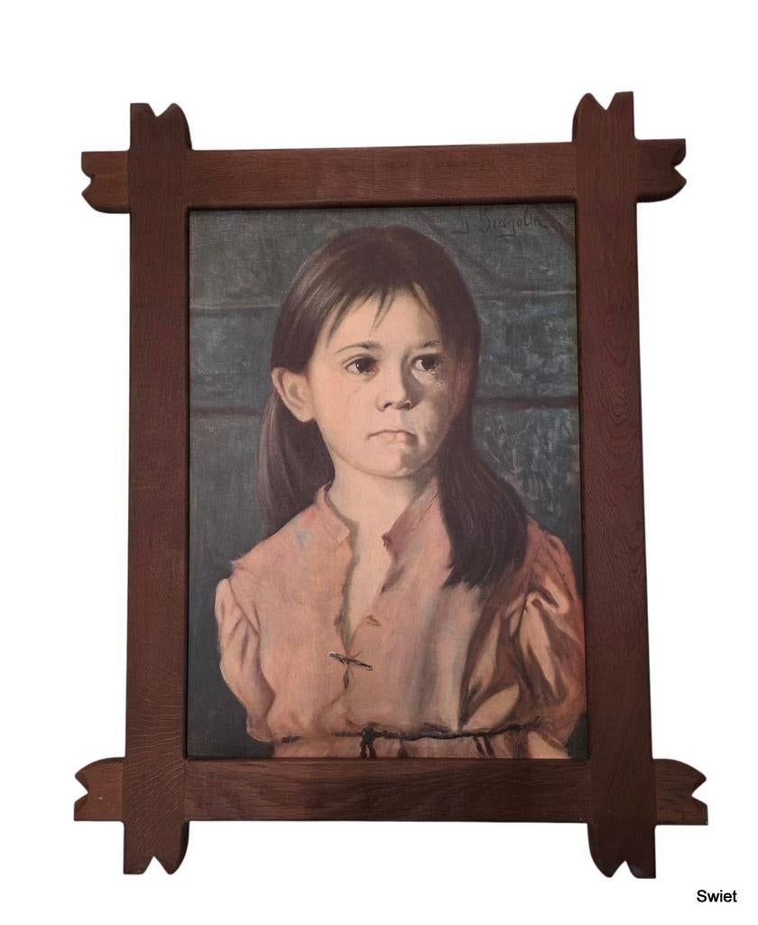 Antiek schilderij kind met traan 97x76x3 bragolin, Antiek en Kunst, Kunst | Schilderijen | Klassiek, Ophalen of Verzenden