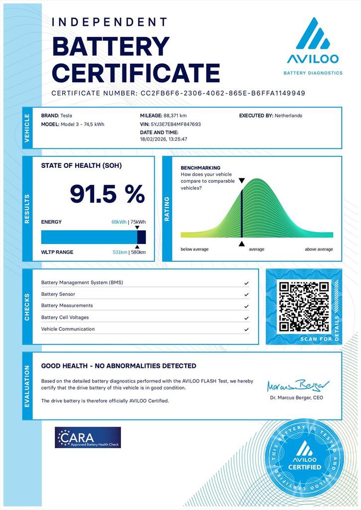 Tesla Model 3 Long-Range AWD 351pk 75 kWh 91.5% SoH FACELIFT, Automaat, Gebruikt, Zwart, Blauw