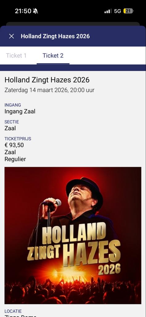 Staanplaatsen Holland Zingt Hazes, Tickets en Kaartjes, Twee personen, Maart, Levenslied