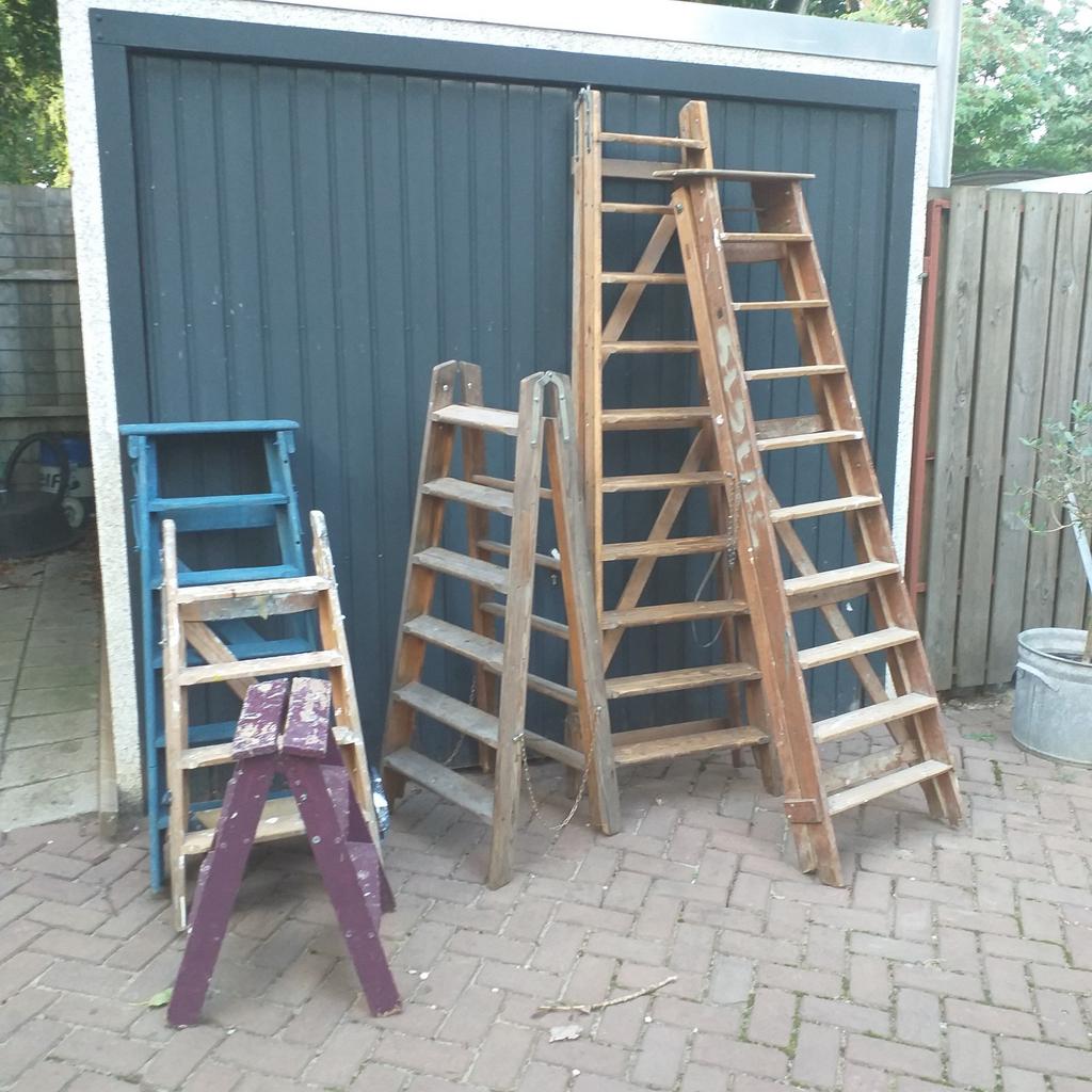 Ladder , trap , huishoudtrap van hout vanaf 15,- per stuk, Ophalen