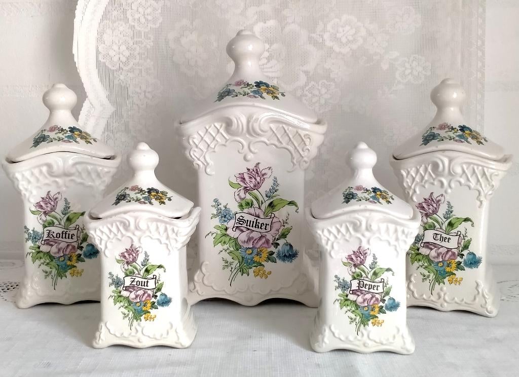 Delft voorraadpotten 5 stuks SALE, Ophalen of Verzenden