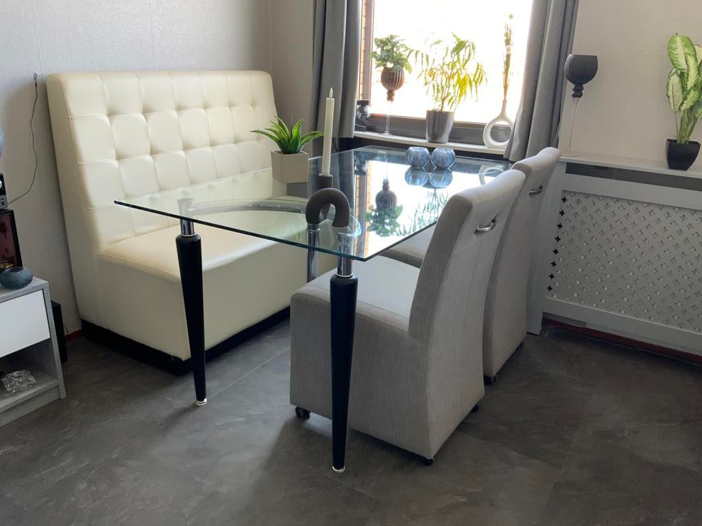 Glazen eettafel, Ophalen, 50 tot 100 cm, Rechthoekig, 75 cm of meer