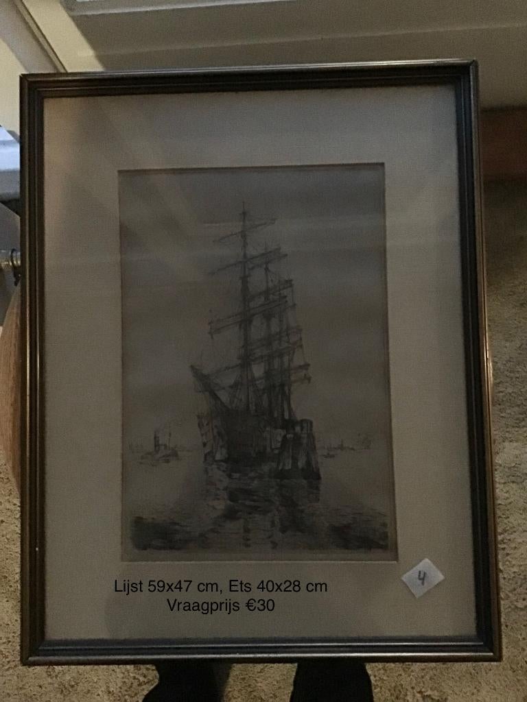 Etsen Marius Janssen, Ingelijst, Ets, Stadsgezicht, Ophalen of Verzenden