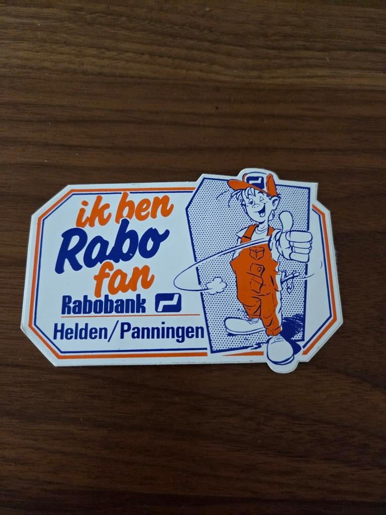 6114 Vintage Rabobank Helden/Panningen sticker 'Rabo fan', Verzamelen, Ophalen of Verzenden, Gebruikt, Bedrijf of Vereniging