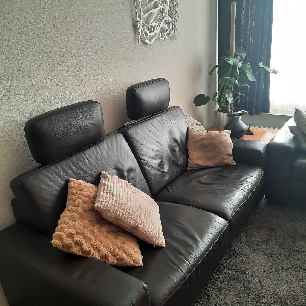 Bankstel bruin leder. GRATIS !!!, Ophalen, Gebruikt, Overige maten, Rechte bank