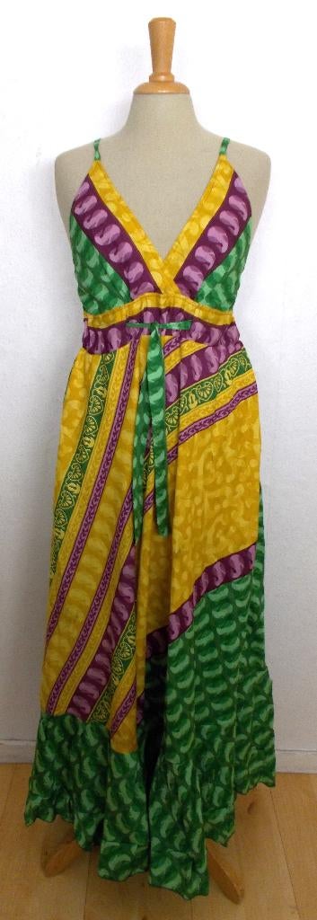 Prachtige kleuren 70% silk boho maxi jurk van Swarna! L, Kleding | Dames, Verzenden, Maat 42/44 (L), Nieuw, Onder de knie