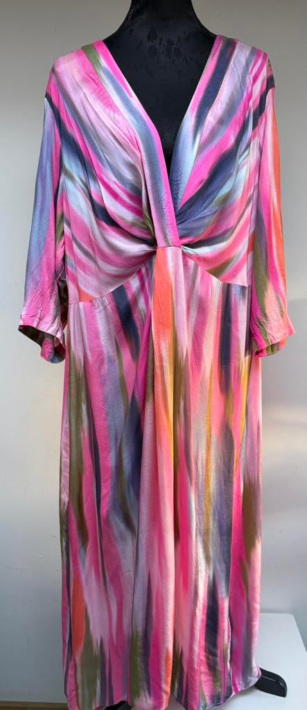 Superleuke roze gestreepte jurk V-hals ZIZZI mt L ( 52), Kleding | Dames, Grote Maten, Ophalen of Verzenden, Zo goed als nieuw