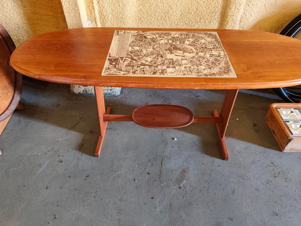 Vintage ganzenbord tafel,met grote tegel er in, Antiek en Kunst, Ophalen of Verzenden