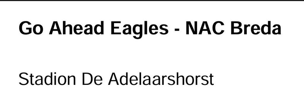 2 kaarten Go Ahead Eagles - NAC - 15 maart, Twee personen, Overige soorten