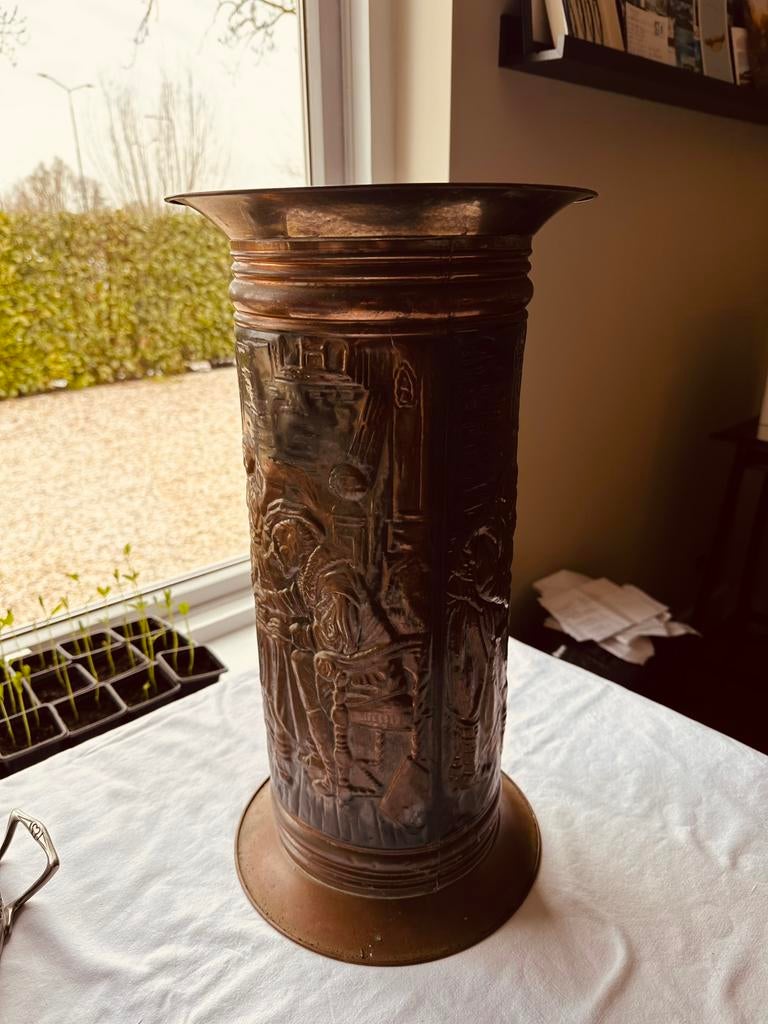 Koperen paraplubak met relief tafereel, Ophalen of Verzenden, Koper