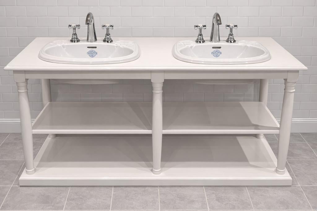 Landelijk badkamermeubel met dubbele wasbak, Huis en Inrichting, Badkamer | Badkamermeubels, Zo goed als nieuw, Wastafelkast, Minder dan 100 cm