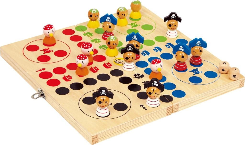 Bordspel piraat (ludo) houten reisspel in opbergdoos, Achimer Str. 5, 27755 Delmenhorst, Duitsland, Legler, Info@hopsa.nl, Nieuw