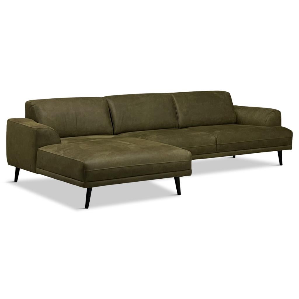 Bank microleder met chaise lounge groen **nieuw showroom**, Ophalen, Nieuw, Vierpersoons of meer