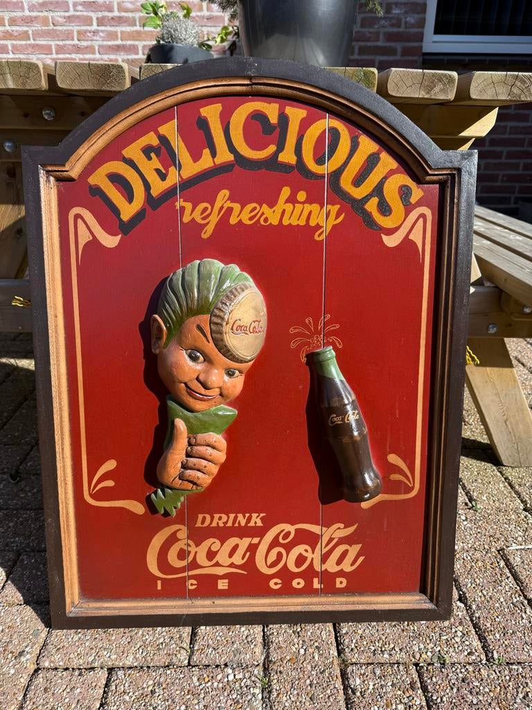 Coca-Cola Houten Wandbord - Delicious & Refreshing, Verzamelen, Ophalen, Reclamebord