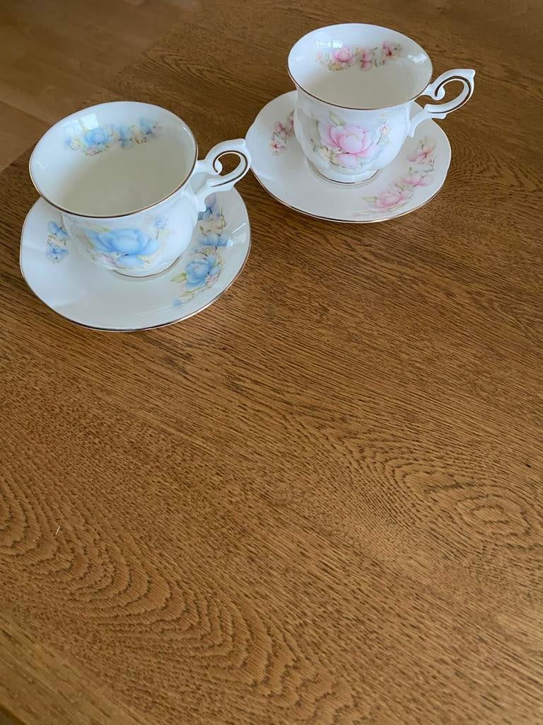 Royal Canterbury Satsuma kop en schotel - Roze & Blauw, Verzamelen, Porselein, Kristal en Bestek, Zo goed als nieuw, Kop en/of schotel