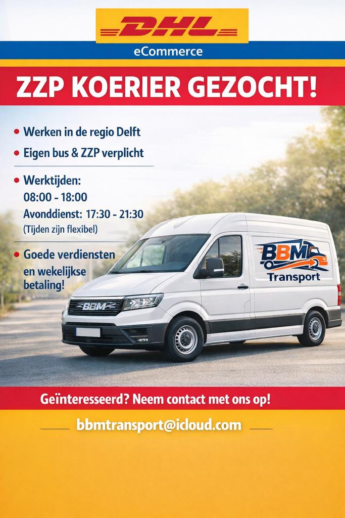 ZZP KOERİER GEZOCHT, 33 - 40 uur, Starter, Freelance of Uitzendbasis