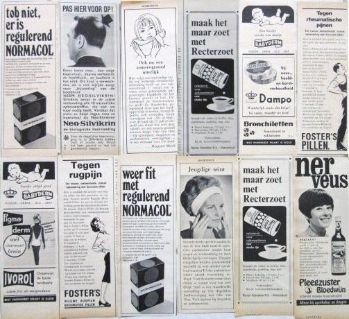 50+ vintage reclames keel haar en drogist producten 1967-69, Ophalen of Verzenden, Gebruikt, Overige typen