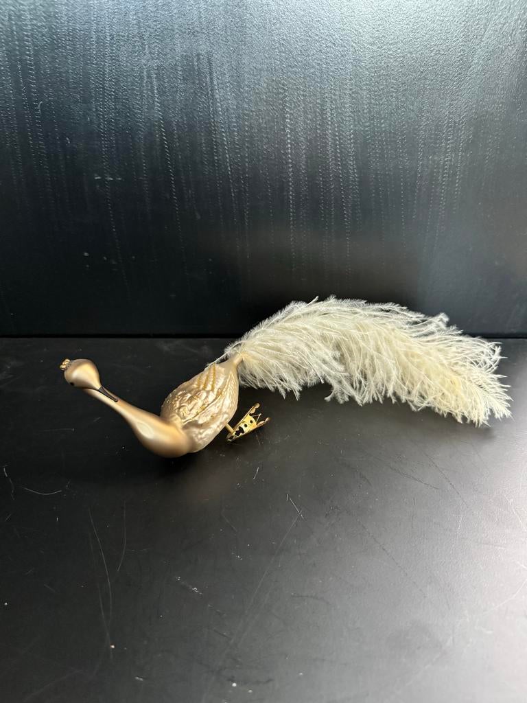 Vintage Gouden Vogel Ornament met Veren, Ophalen of Verzenden, Zo goed als nieuw