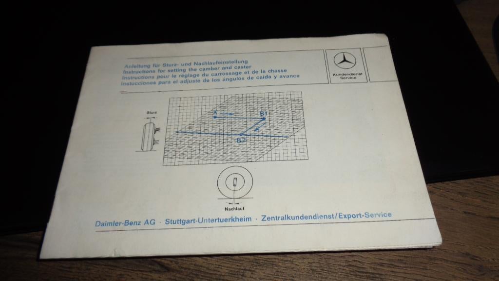 Instrboekje MERCEDES wielvlucht instelling CAMBER and CASTER, Verzenden, Zo goed als nieuw, Mercedes