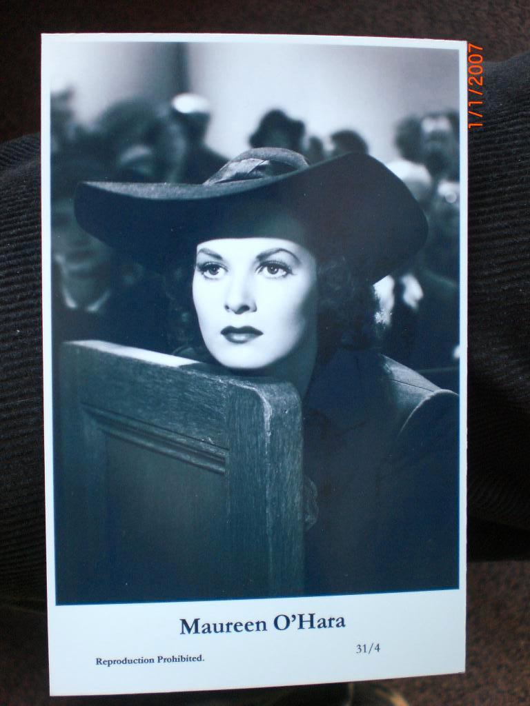 kaart Maureen O'Hara, Verzamelen, Ophalen of Verzenden, 1980 tot heden, Ongelopen, Sterren en Beroemdheden